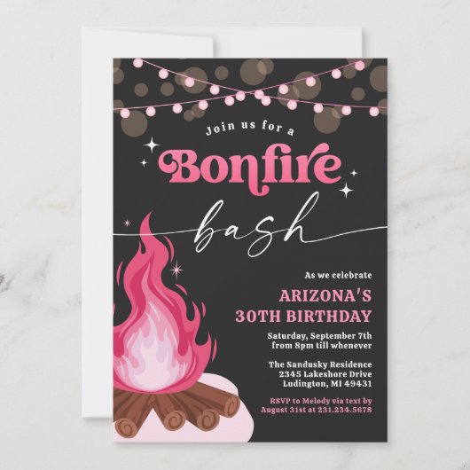 Moderne Roze Vuur Uitnodiging - Vuur Bash (Voorkant)