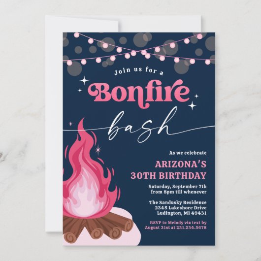 Moderne Roze Vuur Uitnodiging, Vuur Bash Kaart (Voorkant)