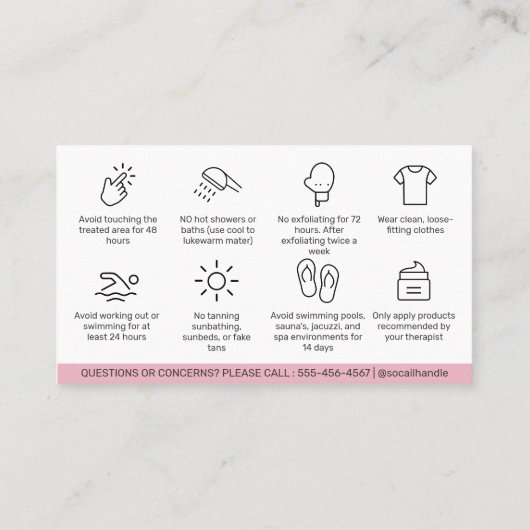 Moderne roze waskaart voor nazorg verwijderen  visitekaartje (Achterkant)