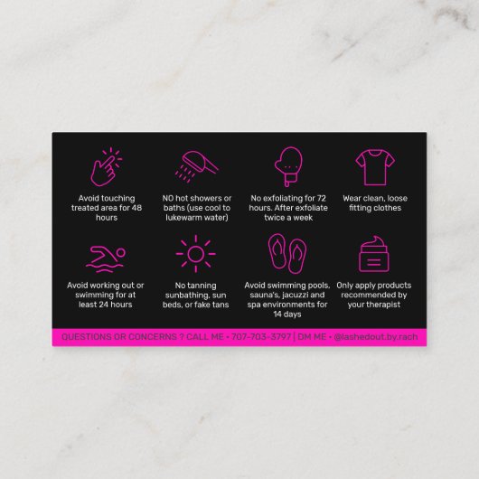 Moderne roze wasnazorgkaart, haarverwijdering B Visitekaartje (Achterkant)