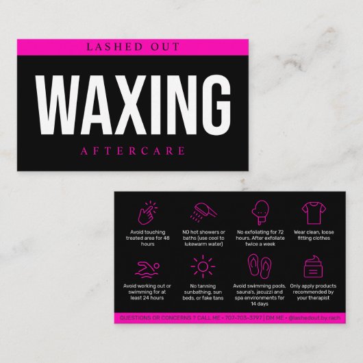 Moderne roze wasnazorgkaart, haarverwijdering B Visitekaartje (Voorkant / Achterkant)