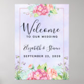 Moderne roze watercolor bloemstuk bruiloft poster (Voorkant)