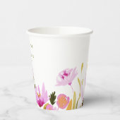 Moderne roze Waterverf - Aangepaste namen bruiloft Papieren Bekers (Links)