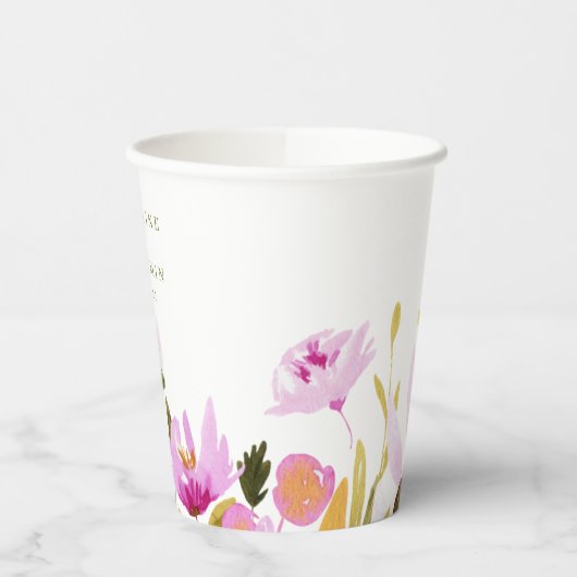 Moderne roze Waterverf - Aangepaste namen bruiloft Papieren Bekers (Links)