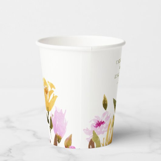 Moderne roze Waterverf - Aangepaste namen bruiloft Papieren Bekers (Rechts)