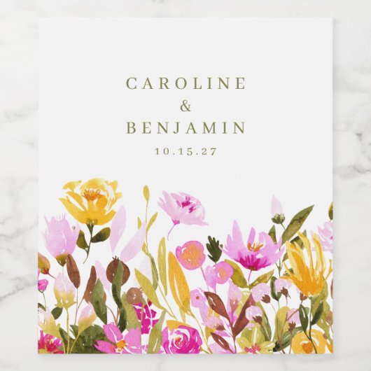 Moderne roze Waterverf - Aangepaste namen bruiloft Wijn Etiket (Enkel label)