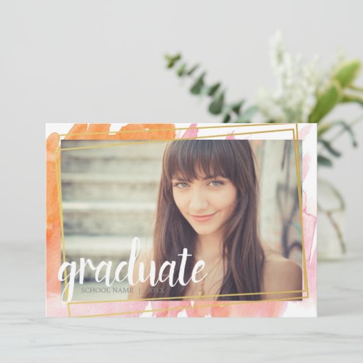 Moderne roze Waterverf Afstuderen Kaart (Staand voorkant)