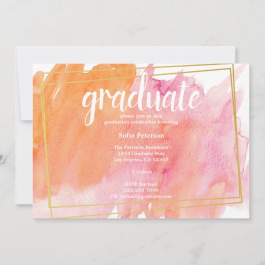 Moderne roze Waterverf Afstuderen Kaart (Achterkant)
