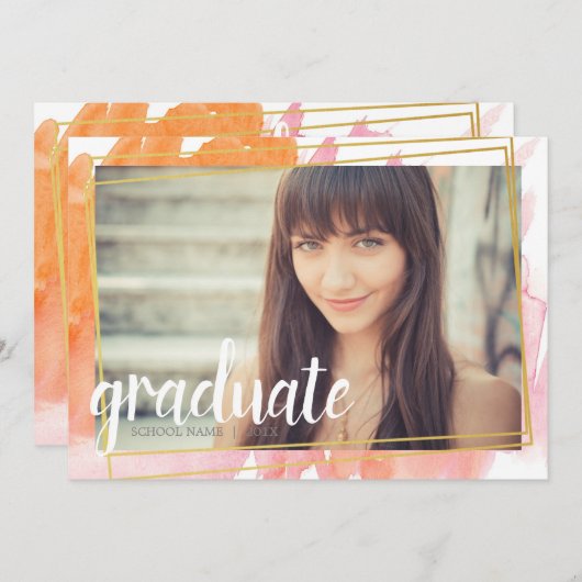 Moderne roze Waterverf Afstuderen Kaart (Voorkant / Achterkant)