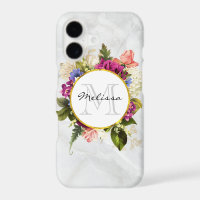 Moderne roze waterverf bloemboeket monogram