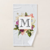 Moderne roze waterverf bloemboeket monogram bad handdoek (Handdoek)