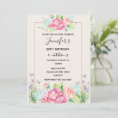 Moderne roze waterverf bloemboeket verjaardag kaart (Staand voorkant)