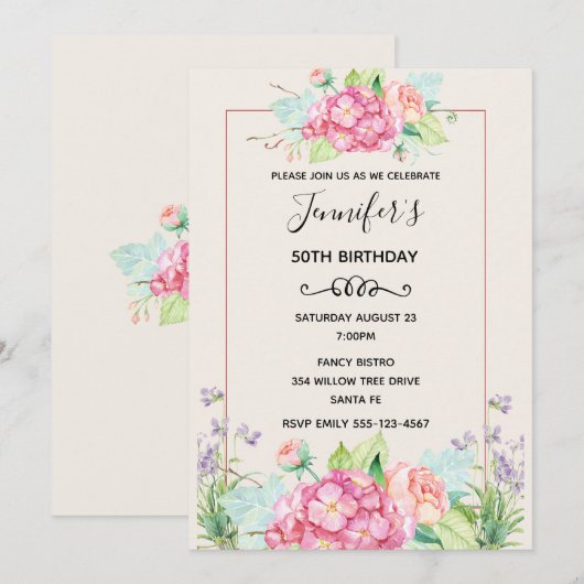 Moderne roze waterverf bloemboeket verjaardag kaart (Voorkant / Achterkant)