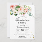 Moderne Roze Waterverf Bloemen Afstudeerfeest I Kaart (Voorkant)