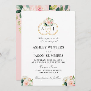 moderne roze waterverf bloemen bruiloft kaart