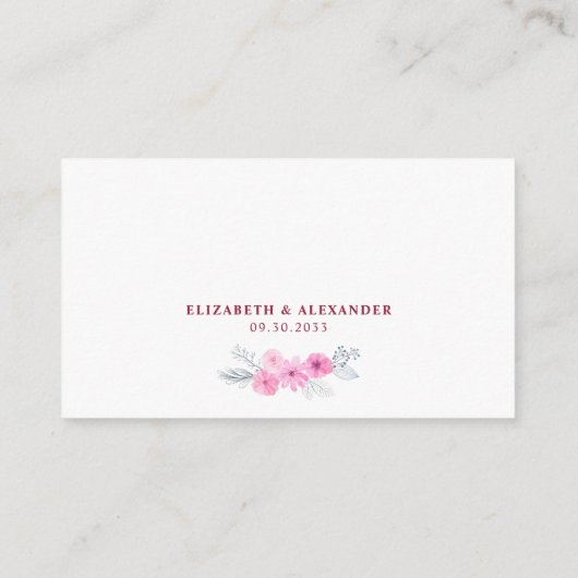 Moderne roze waterverf bloemen lente bruiloft informatiekaartje (Achterkant)