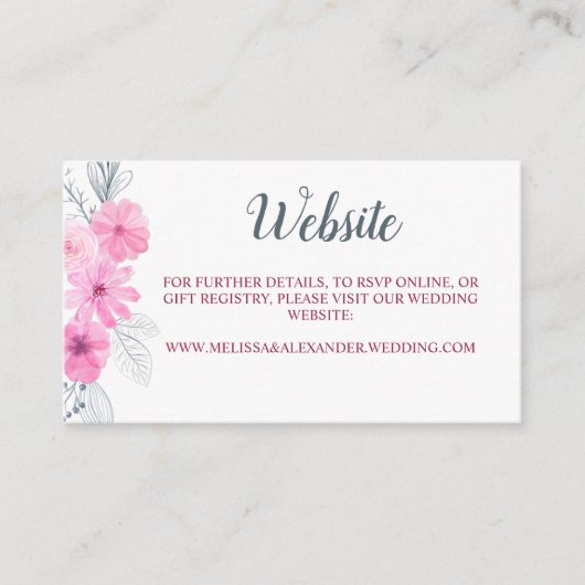Moderne roze waterverf bloemen lente bruiloft informatiekaartje (Voorkant)