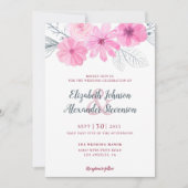 Moderne roze waterverf bloemen lente bruiloft kaart (Voorkant)