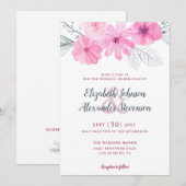 Moderne roze waterverf bloemen lente bruiloft kaart (Voorkant / Achterkant)