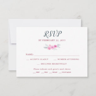Moderne roze waterverf bloemen lente bruiloft RSVP kaartje