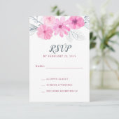 Moderne roze waterverf bloemen lente bruiloft RSVP kaartje (Staand voorkant)