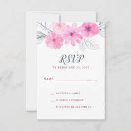 Moderne roze waterverf bloemen lente bruiloft RSVP kaartje