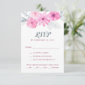 Moderne roze waterverf bloemen lente bruiloft RSVP kaartje (Staand voorkant)