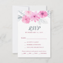 Moderne roze waterverf bloemen lente bruiloft RSVP kaartje