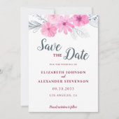 Moderne roze waterverf bloemen lente bruiloft save the date (Voorkant)