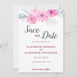 Moderne roze waterverf bloemen lente bruiloft save the date