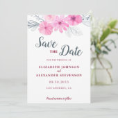 Moderne roze waterverf bloemen lente bruiloft save the date (Staand voorkant)