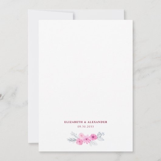 Moderne roze waterverf bloemen lente bruiloft save the date (Achterkant)