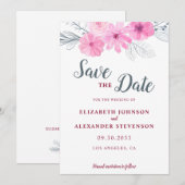 Moderne roze waterverf bloemen lente bruiloft save the date (Voorkant / Achterkant)