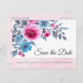 Moderne roze Waterverf bloemenbewaar de datum Aankondigingskaart (Voorkant / Achterkant)