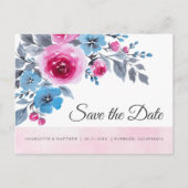 Moderne roze Waterverf bloemenbewaar de datum Aankondigingskaart (Voorkant)