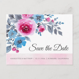 Moderne roze Waterverf bloemenbewaar de datum Aankondigingskaart