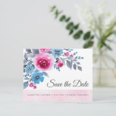 Moderne roze Waterverf bloemenbewaar de datum Aankondigingskaart (Staand voorkant)