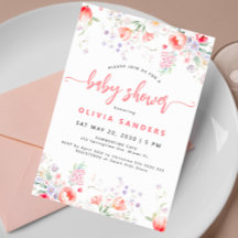 Moderne roze waterverf bloemenmeisje babyshower