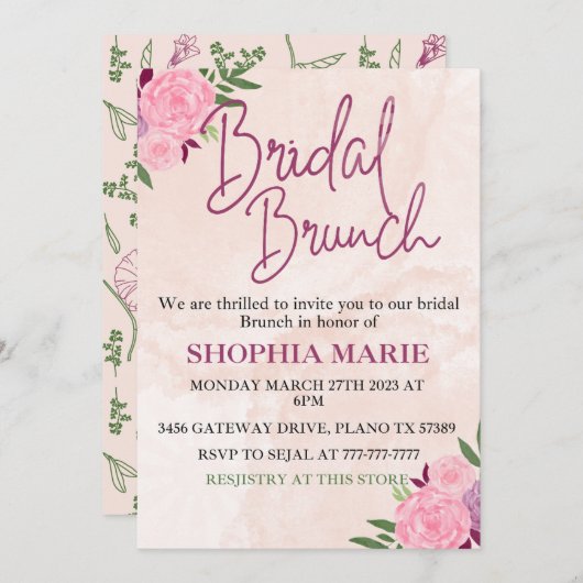 Moderne Roze Waterverf Bloemige Bruidsbrunch  Save The Date (Voorkant / Achterkant)