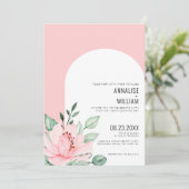 Moderne Roze Waterverf Bloemige Bruiloft Kaart (Staand voorkant)