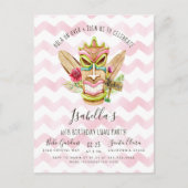 Moderne Roze Waterverf Bloemrijke Tiki Luau Feest Uitnodiging Briefkaart (Voorkant)