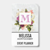 Moderne Roze Waterverf Bloemstuk Monogram Badge (Achterkant)