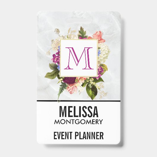 Moderne Roze Waterverf Bloemstuk Monogram Badge (Voorzijde)