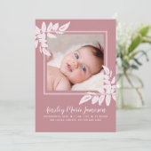 Moderne roze Waterverf Botanische nieuwe baby gebo Aankondiging (Staand voorkant)