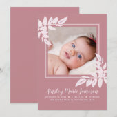 Moderne roze Waterverf Botanische nieuwe baby gebo Aankondiging (Voorkant / Achterkant)