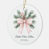 Moderne Roze Waterverf Bow Script Baby Girl Naam Keramisch Ornament (Links)