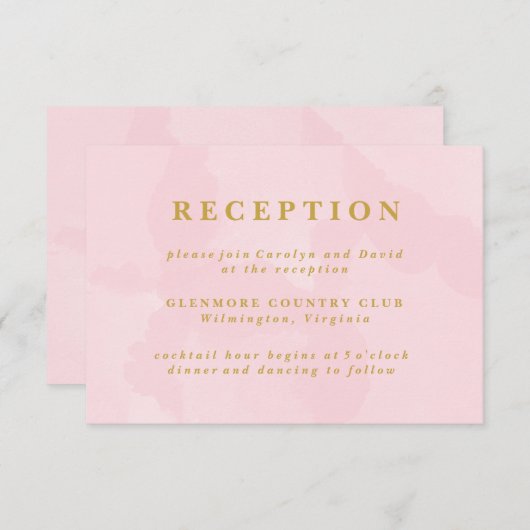 Moderne Roze Waterverf Bruiloft Receptie Kaart (Voorkant / Achterkant)