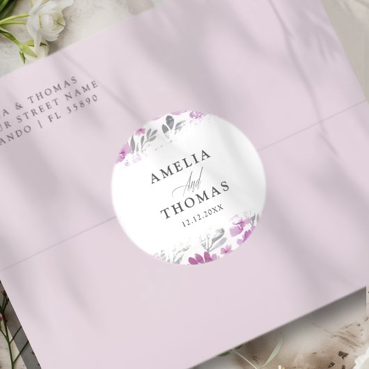 Moderne Roze Waterverf Bruiloft Ronde Sticker