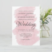 Moderne Roze Waterverf Brushstroke Wedding Kaart (Staand voorkant)