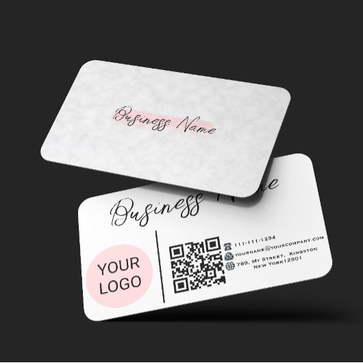Moderne Roze Waterverf Buffalo Plaid QR CODE Visitekaartje